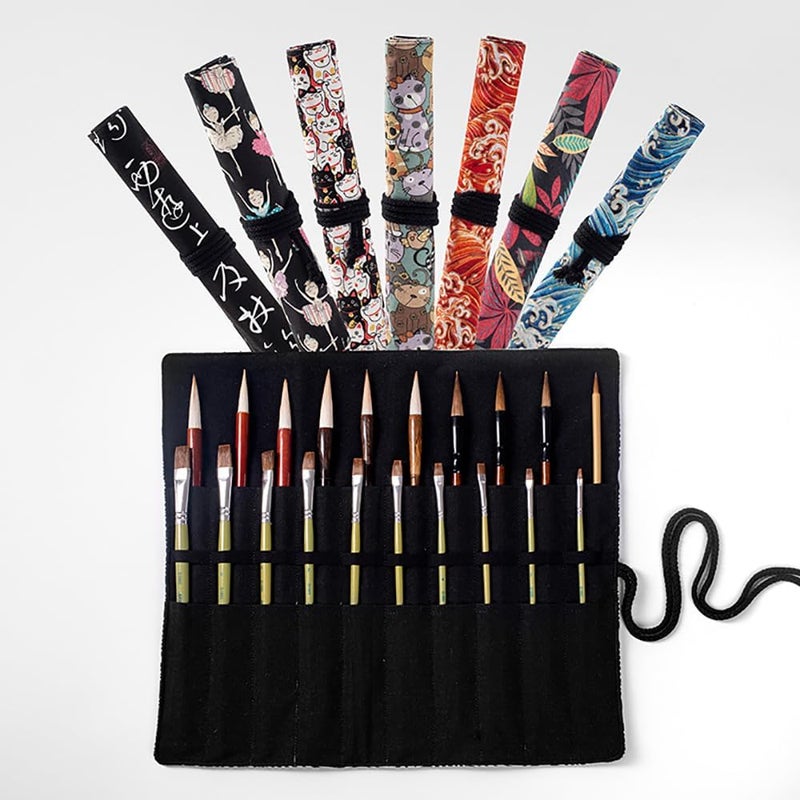 Funny live Paint Brush Holder Art Supplies, Artist Brush Holder & Art Supply Storage Organizer Roll-Up Case Bag, Protect Acrylic Oil Watercolor Paintbrushes (Black-20 Slot Pockets) - Image 5